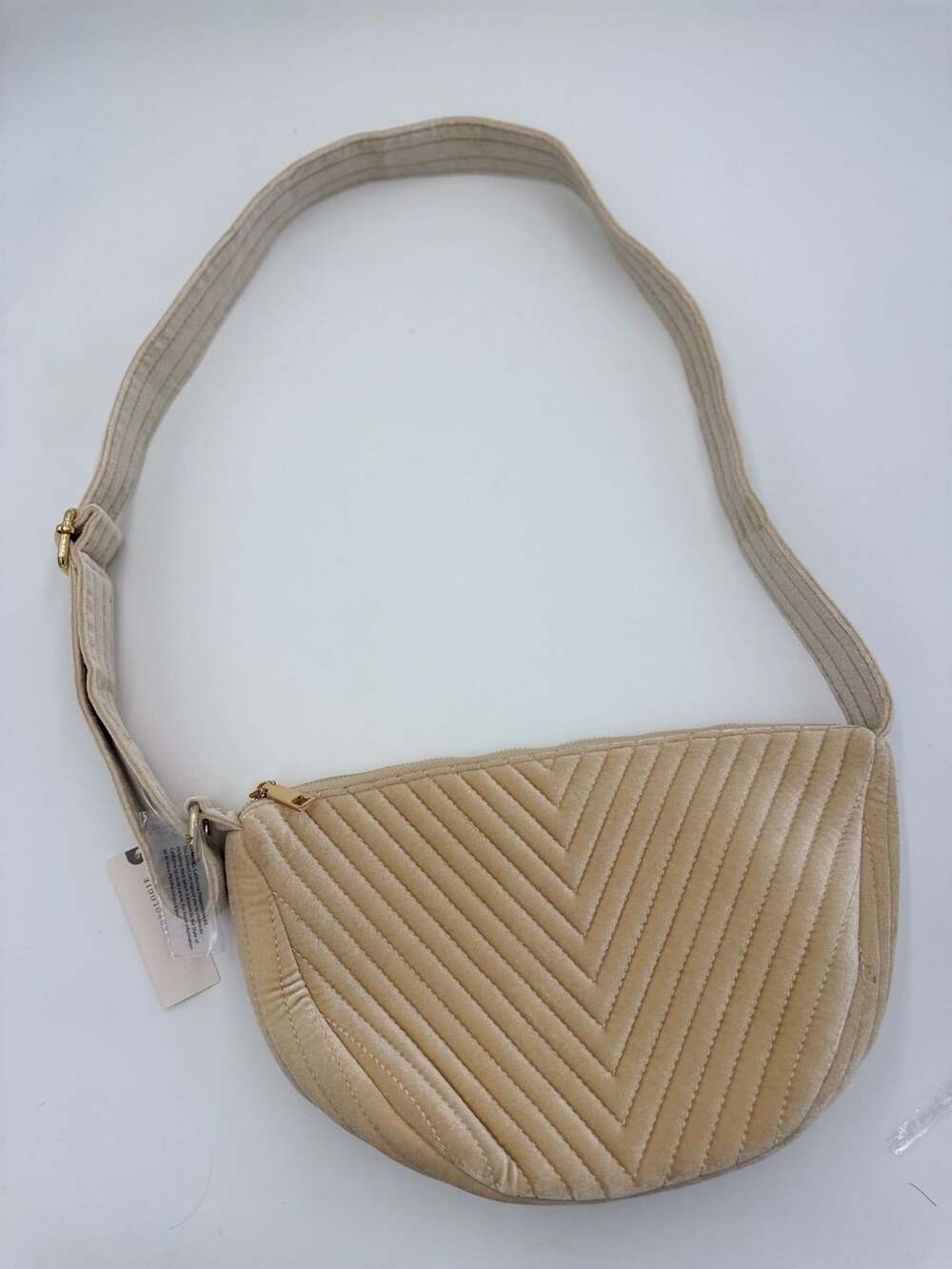 Anthropologie Quilted Velvet Crossbody Dumpling Bag Beige Autumn Capsule